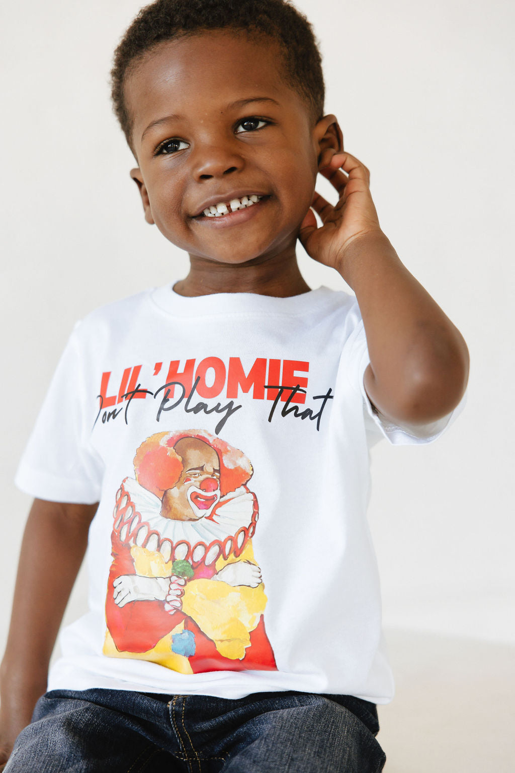 Boy wearing L'il Homie White Tee
