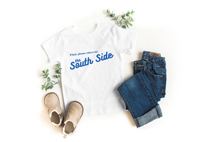 WHITE TEE - Southside with Blue Lettering