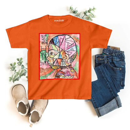 Orange EvanRuby tee with Original Art Design