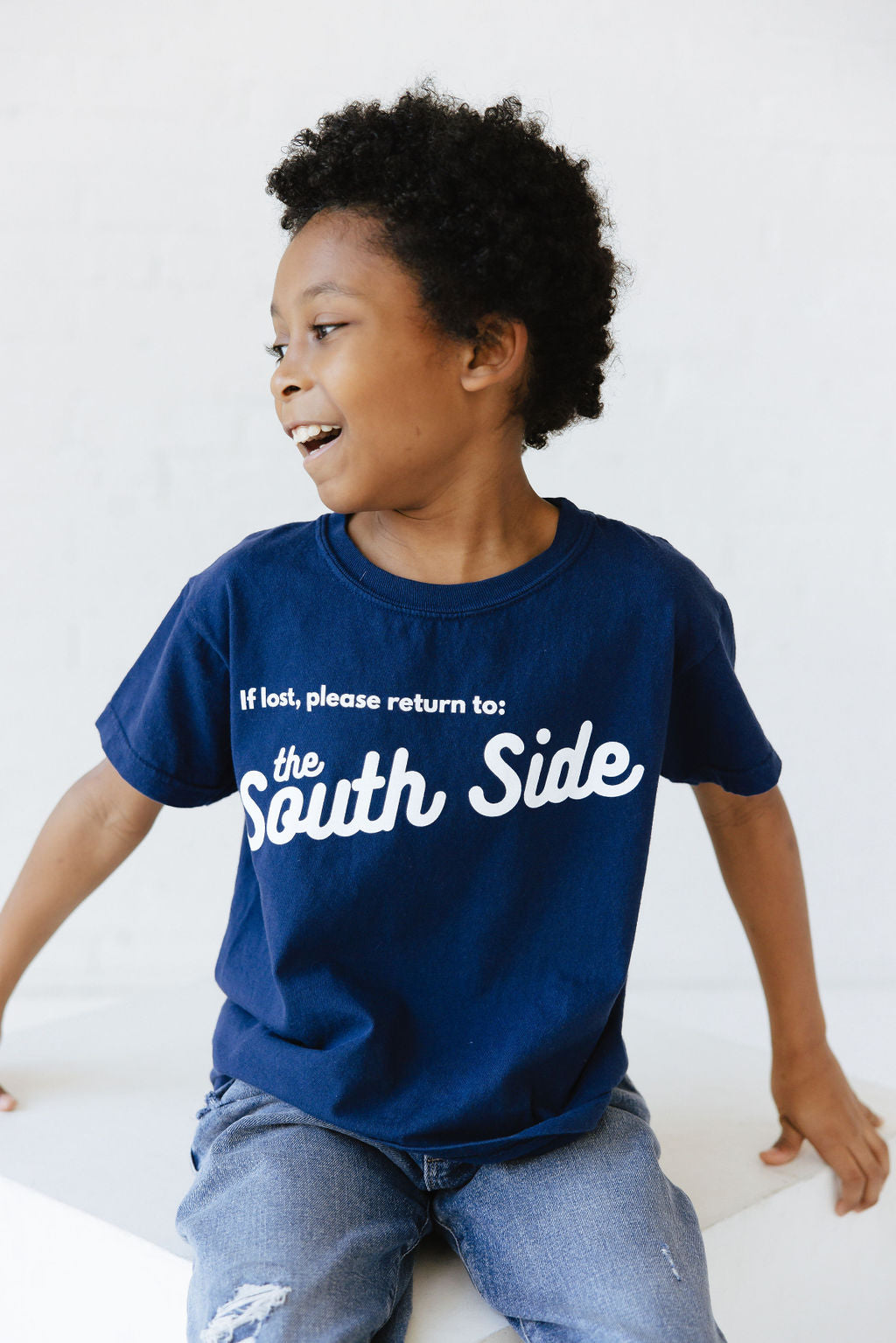 Boy wearing South Side Blue Tee