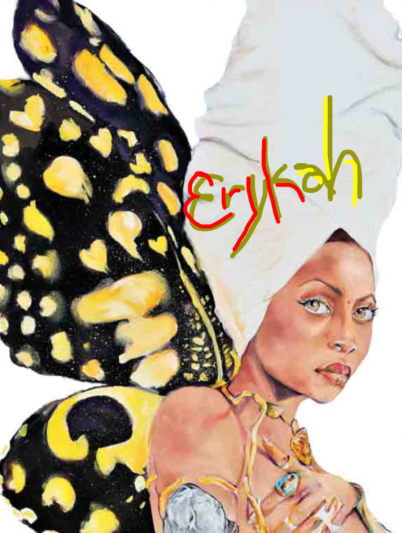 Fan Art Print Miss Erykah with a colorful headscarf turban.