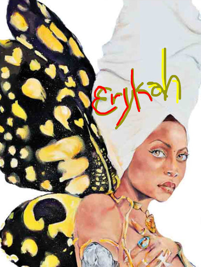 Fan Art Print Miss Erykah with a colorful headscarf turban.