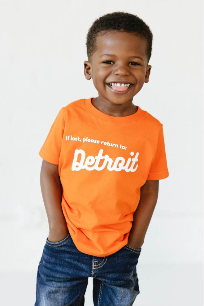 Graphic Tee - Boy wearing Orange Detroit Tee