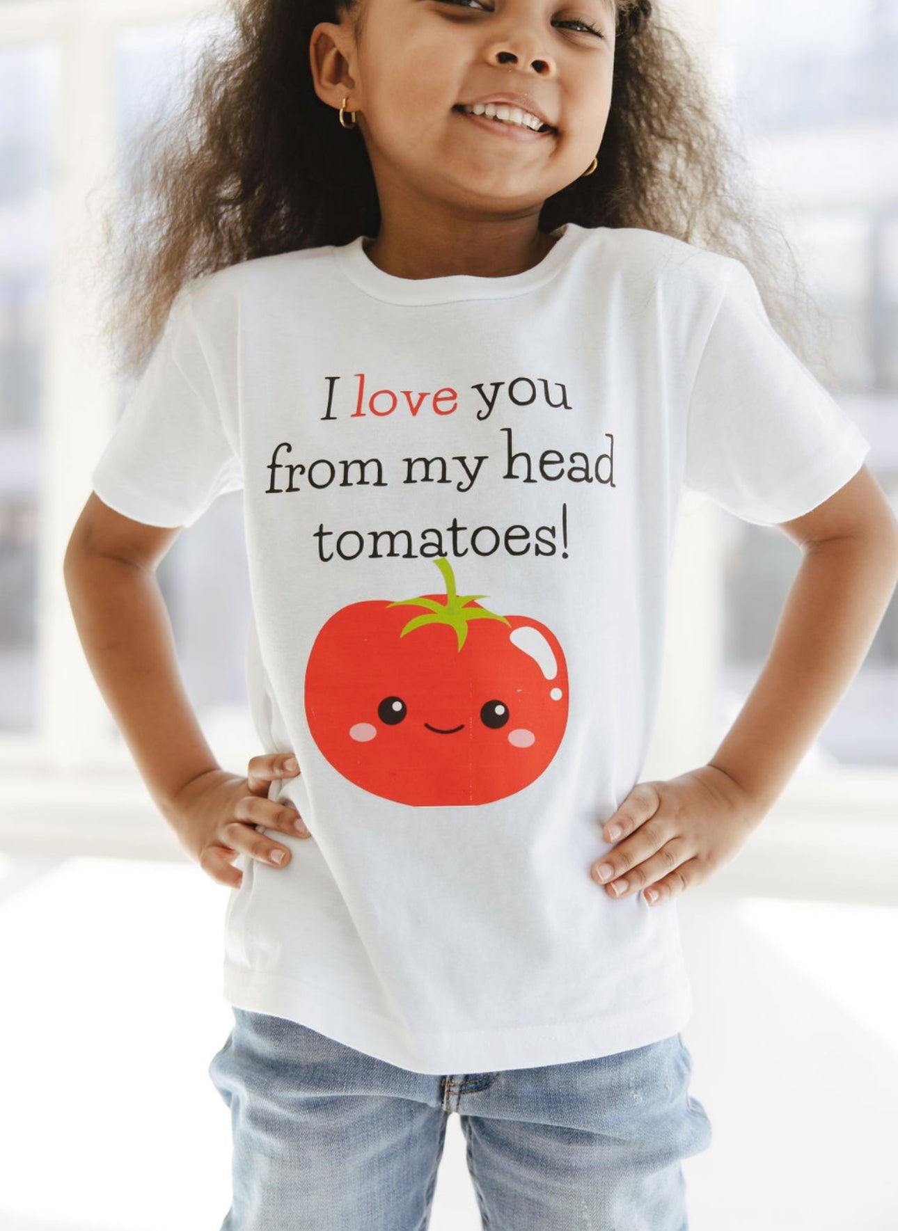 Girl wearing I Love You Tomato Tee