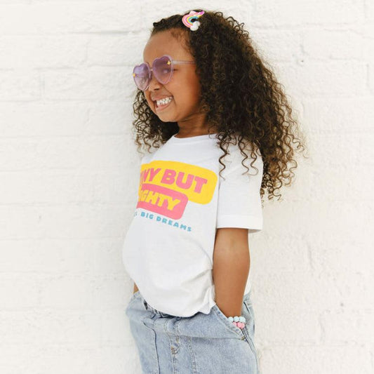 Child Wearing Tiny but Mighty White Tee