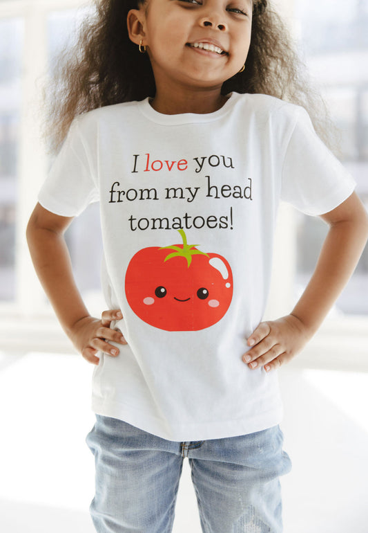 Girl wearing I Love You Tomato Tee