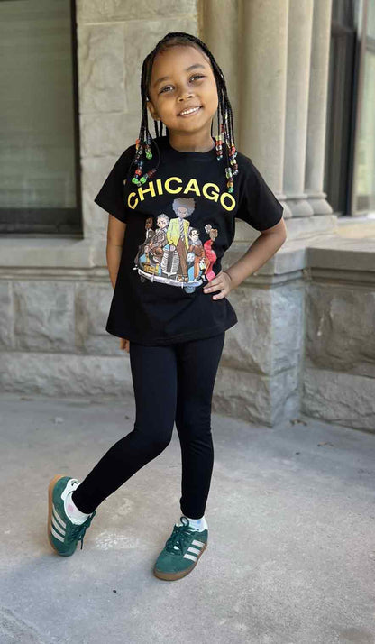 Child wearing Chicago Morning Black Tee