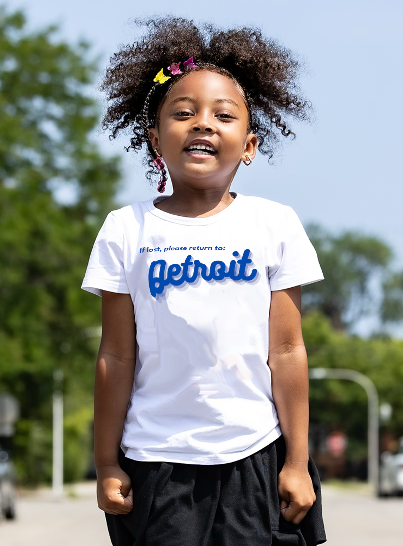 Girl wearing White Detroit Tee