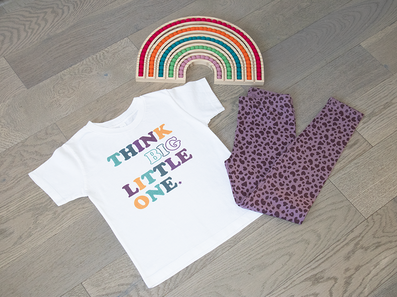 Image of Think Big Little One Tee Shirt with rainbow and leggins